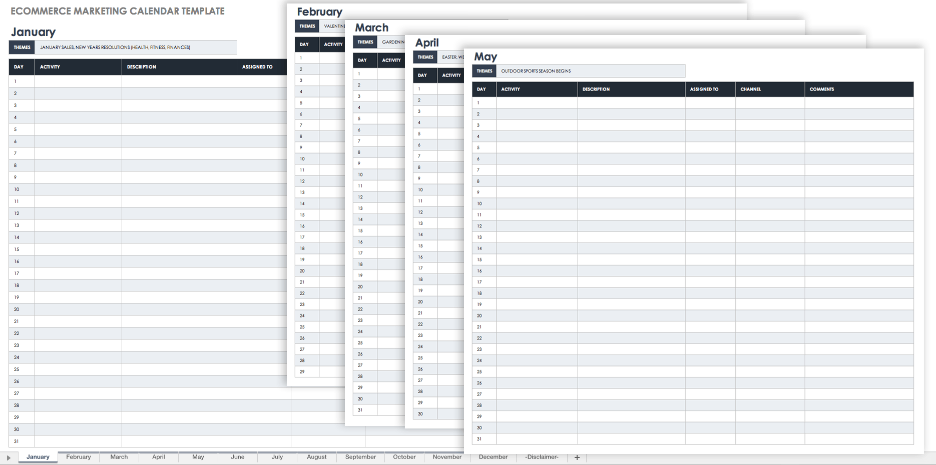 Ecommerce Marketing Calendar Template