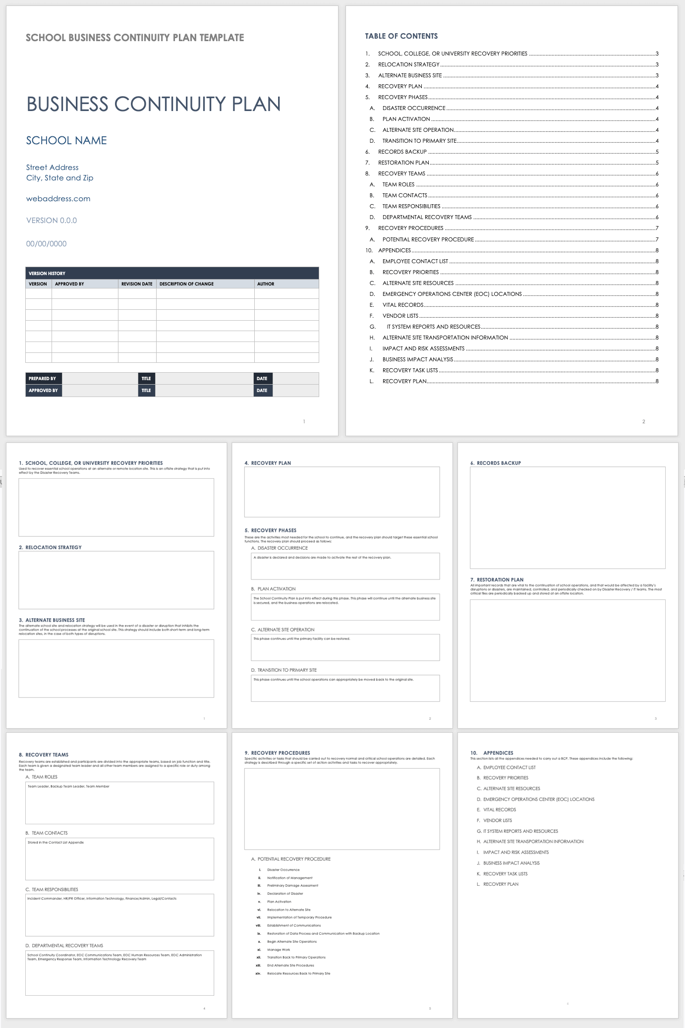 School Business Continuity Plan Template