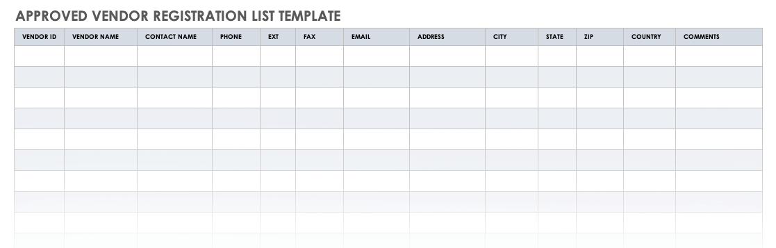 Approved Vendor Registration List Template