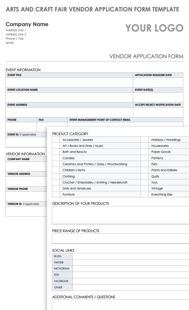 Arts and Crafts Fair Vendor Application Form Template