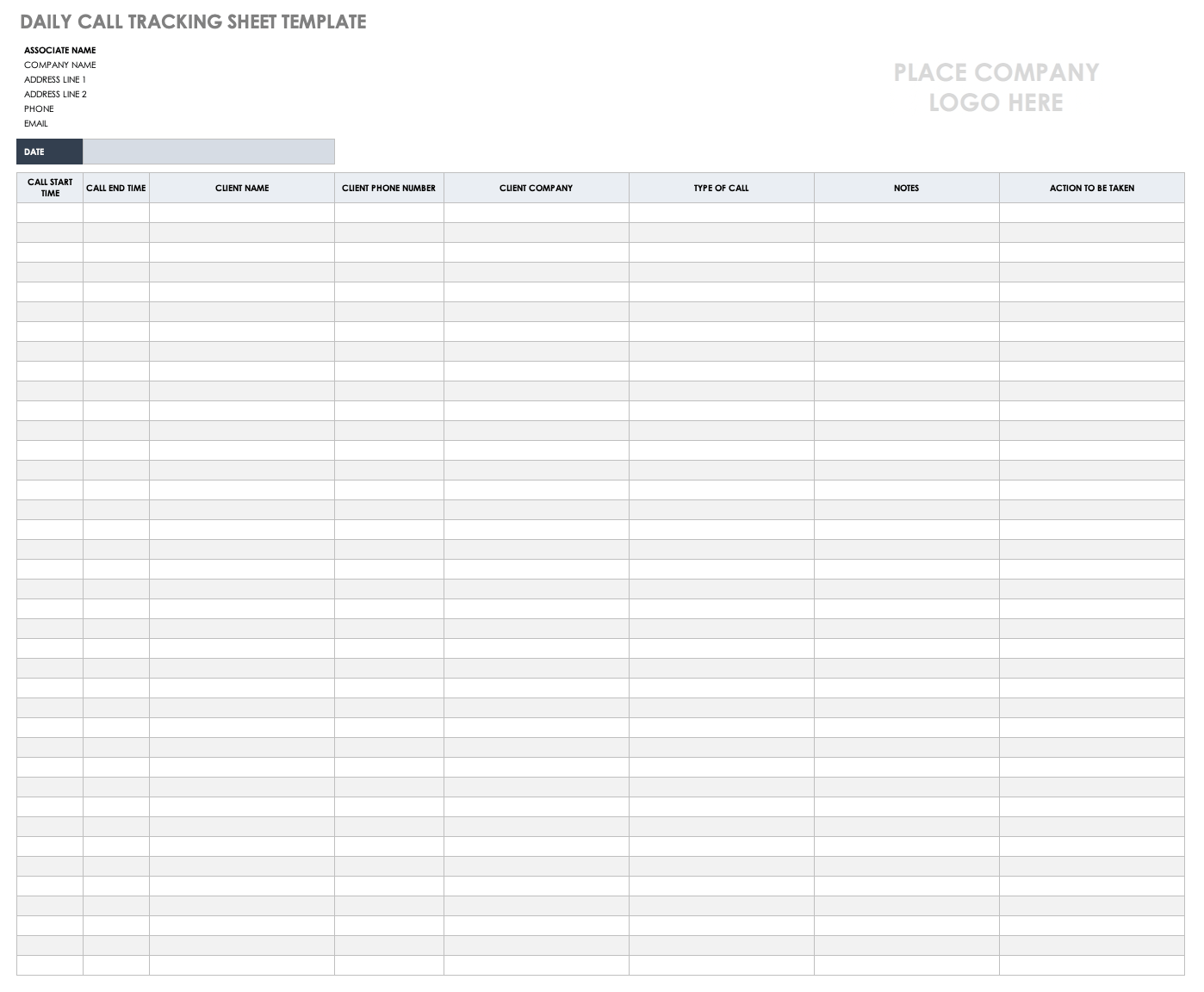 Daily Call Tracking Sheet Template