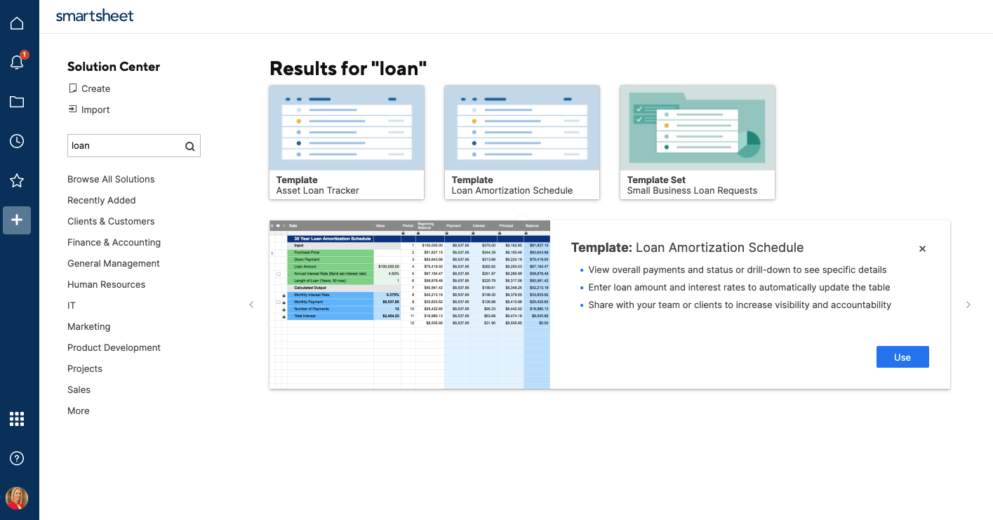 Amortization Schedule Template in Smartsheet Solution Center