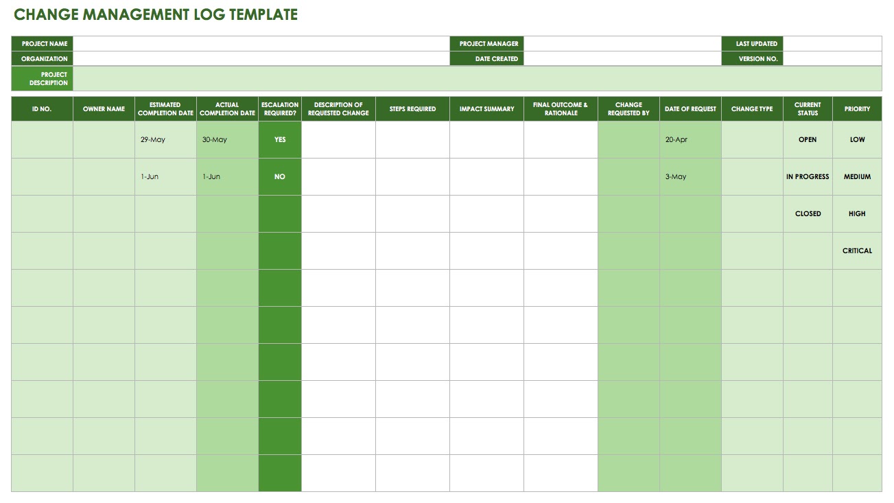 Change Management Log Template