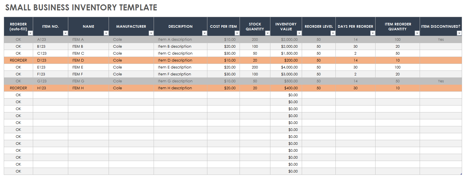 Small Business Inventory Template