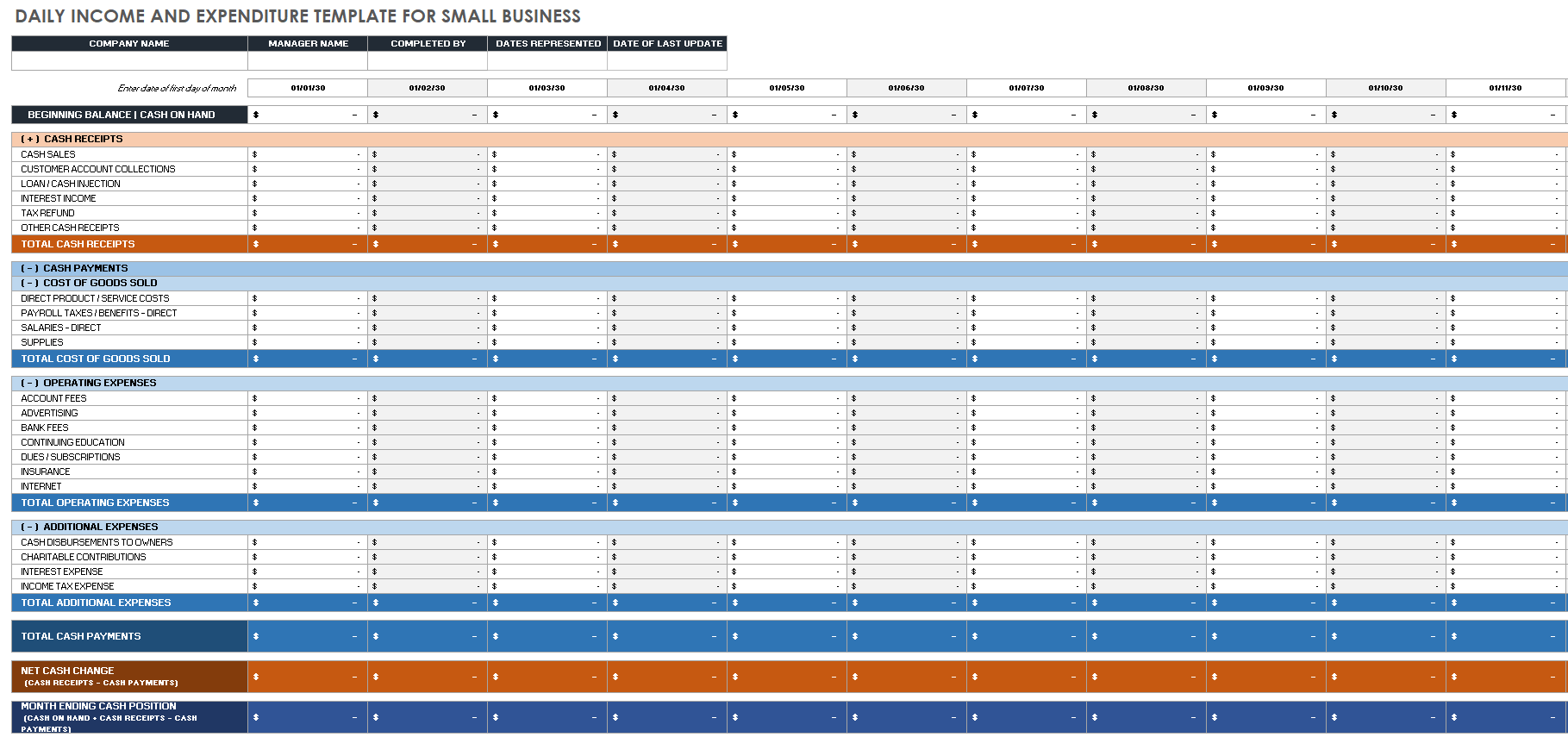 Daily Income and Expenditure Template for Small Business