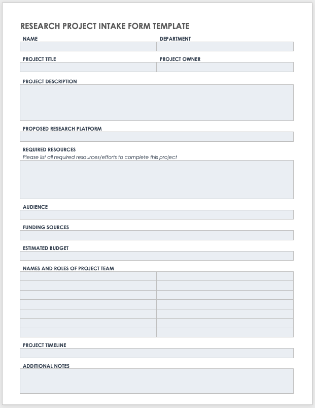 Research Project Intake Form Template