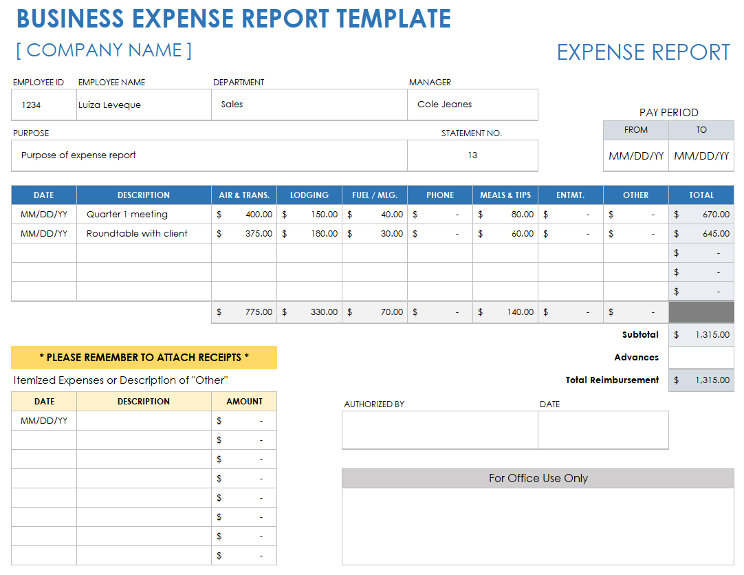 Business Expense Report Template