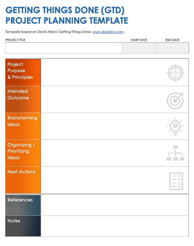 Getting Things Done GTD Project Planning Template