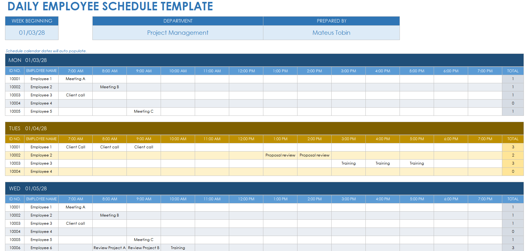 Daily Employee Schedule Template