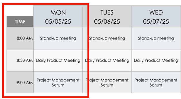 daily time slot schedule Google Sheets