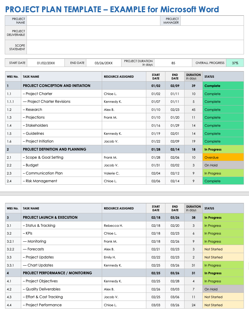 Project Plan Template Microsoft Word