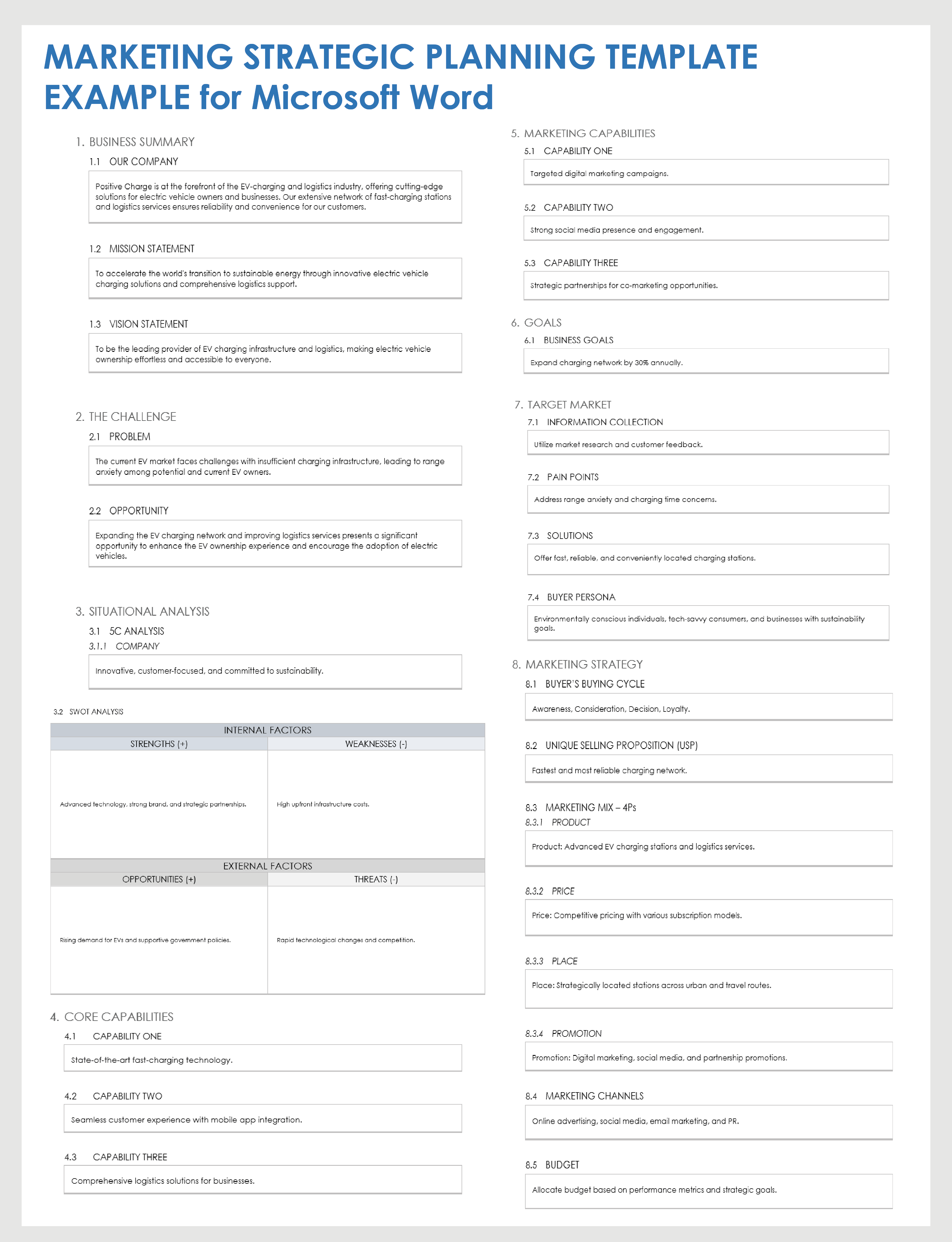 Marketing Strategic Planning Template for Microsoft Word Example