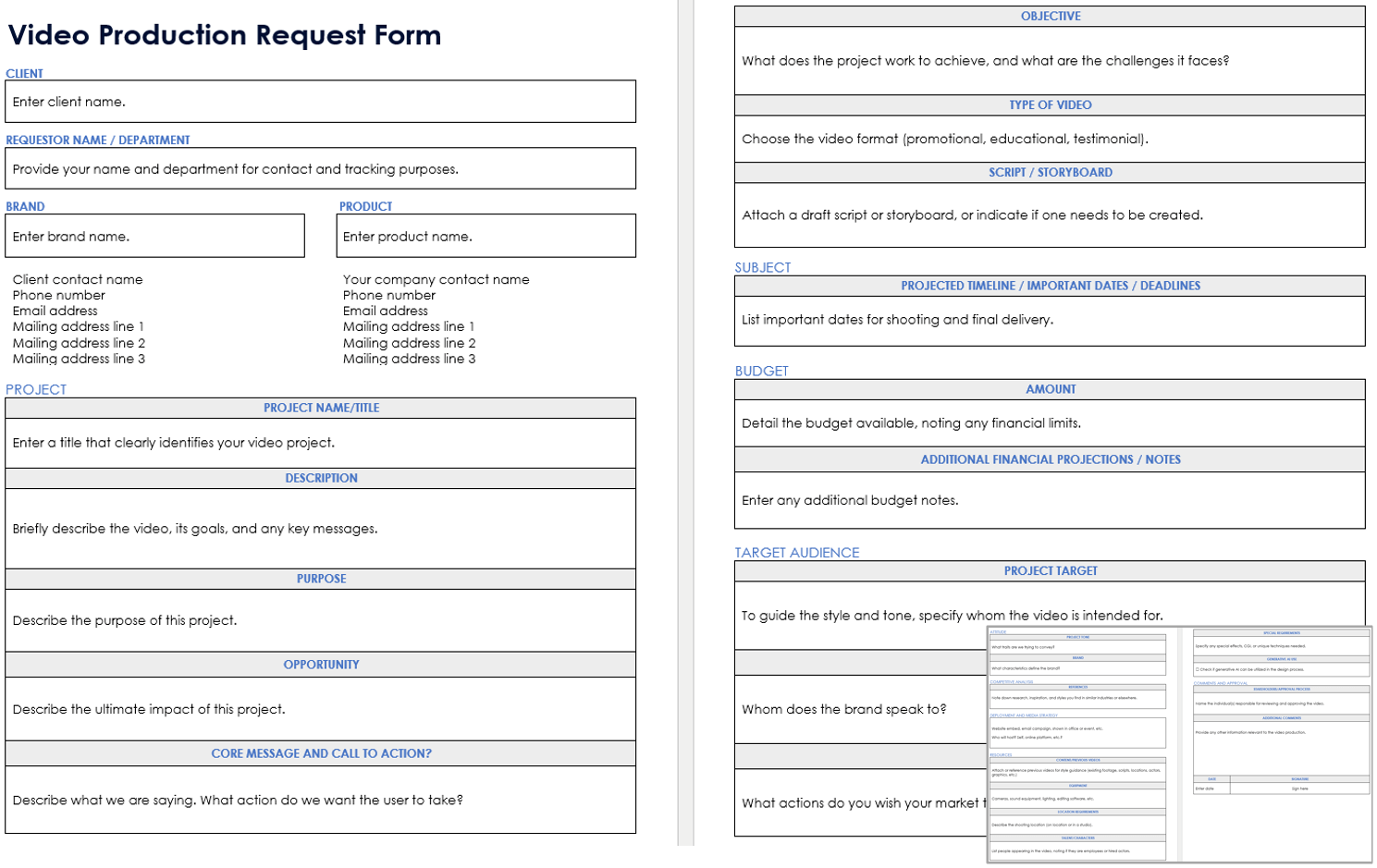 Video Production Request Form