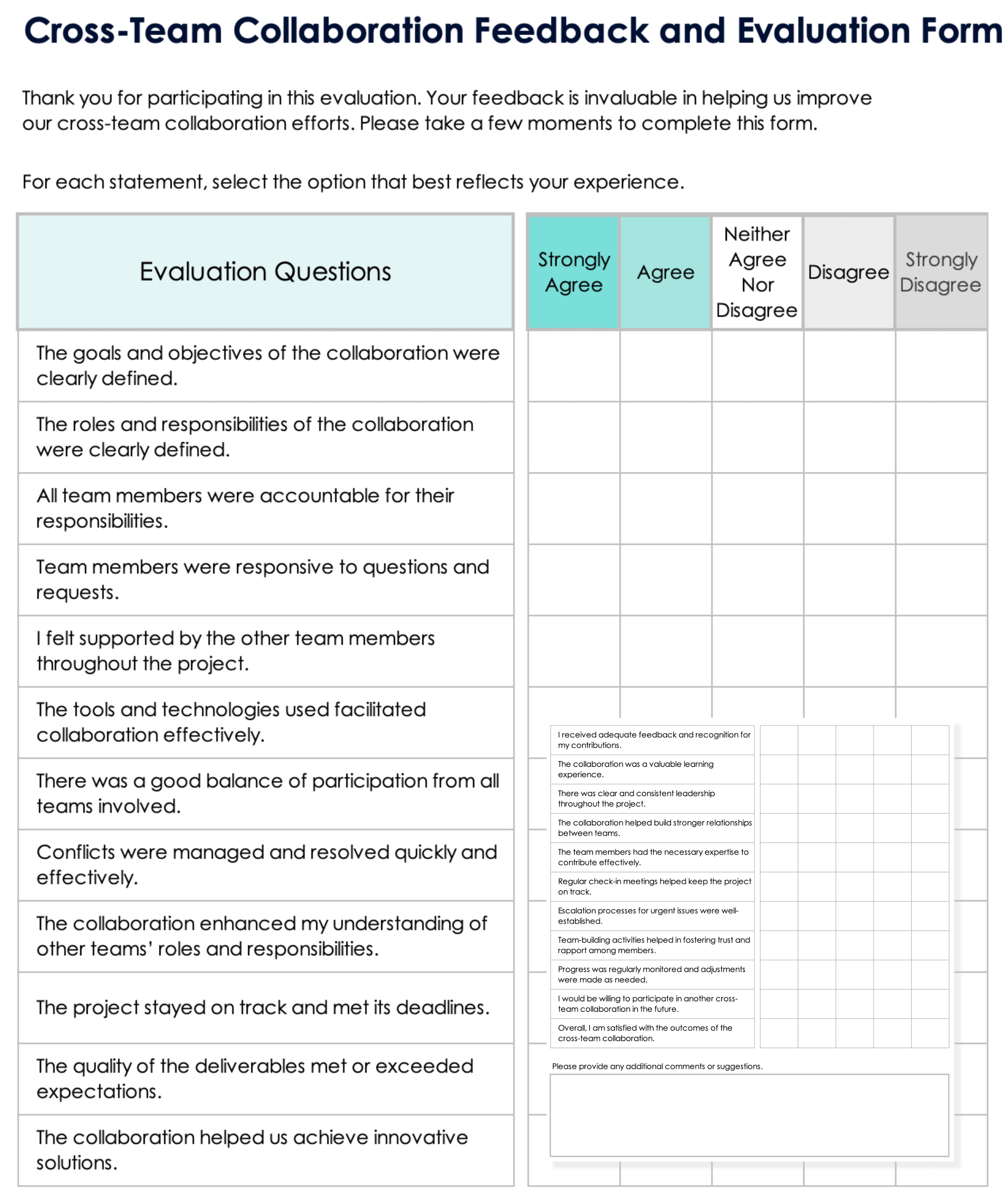 Cross Team Collaboration Feedback and Evaluation Form