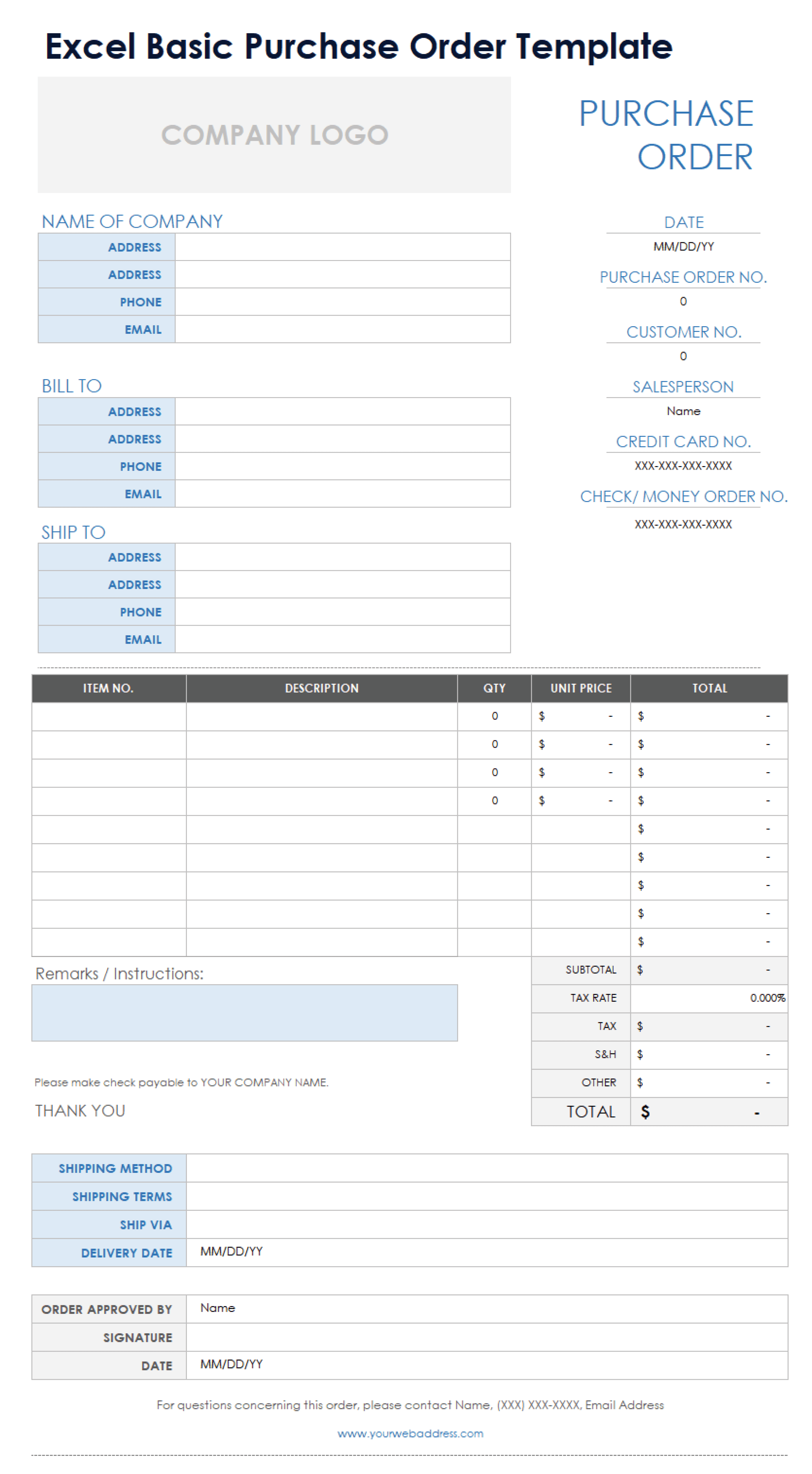 Excel Basic Purchase Order Template