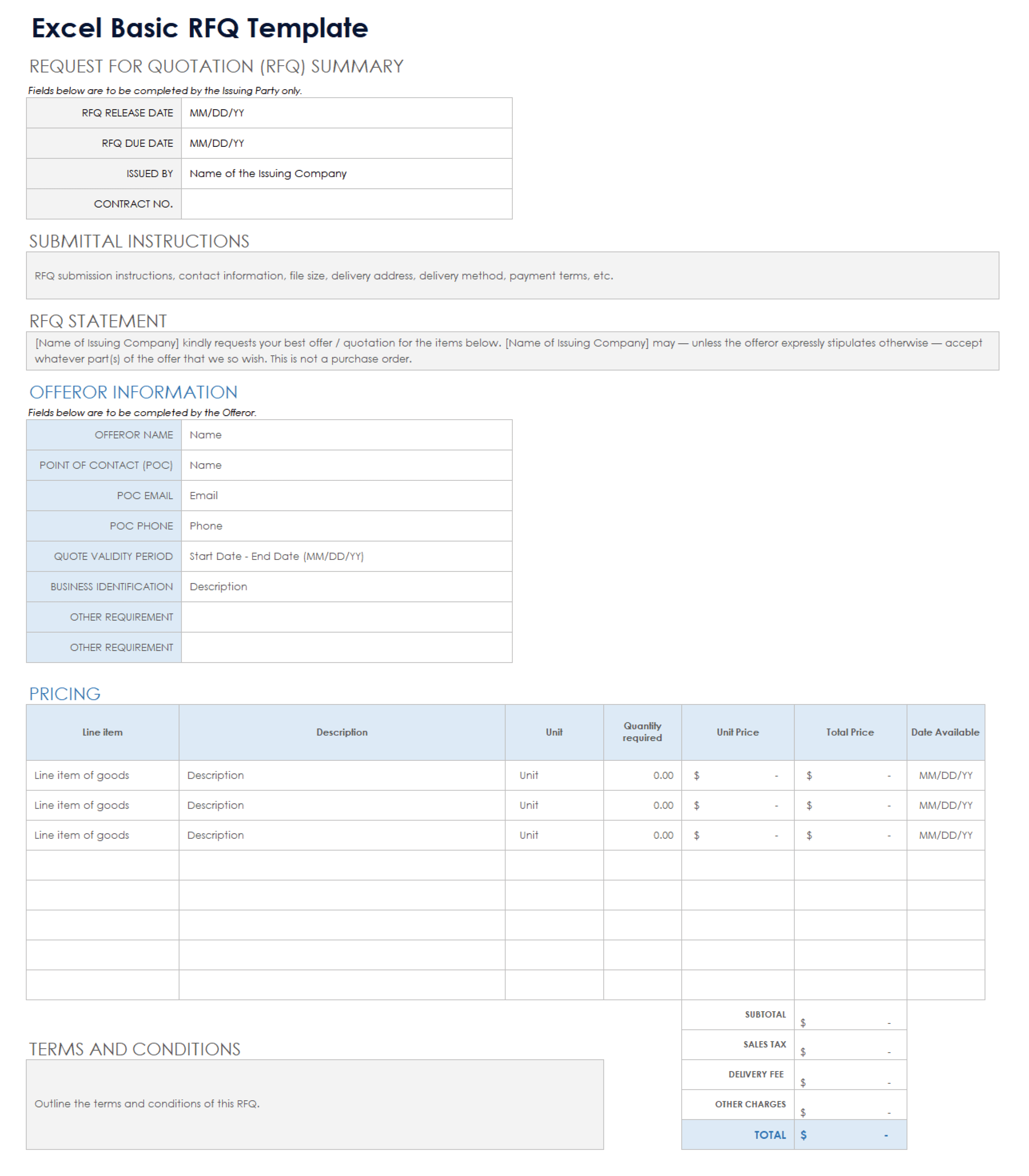 Excel Basic RFQ Template