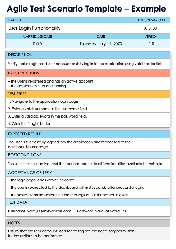 Agile Test Scenario Template