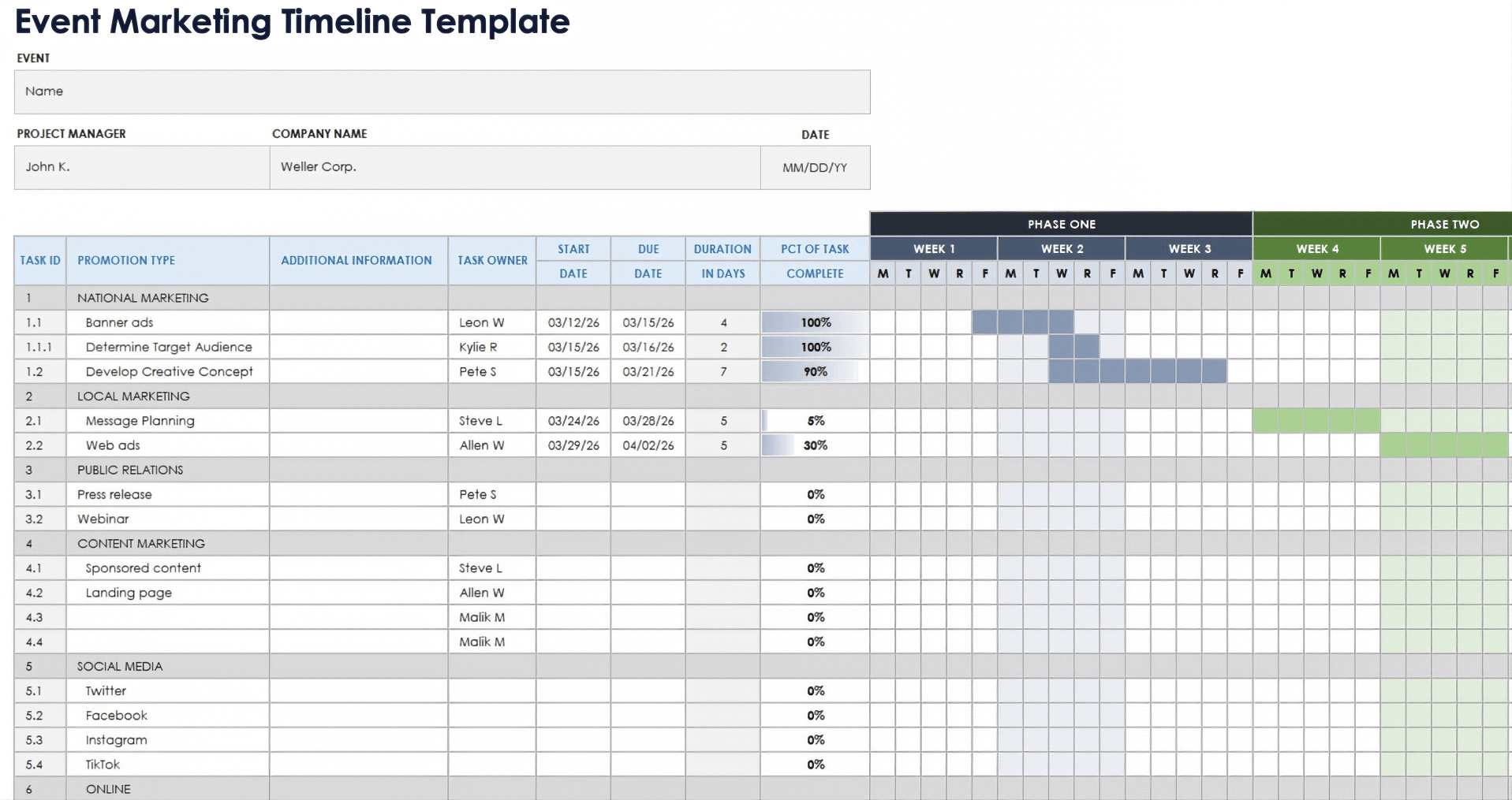 event marketing timeline template