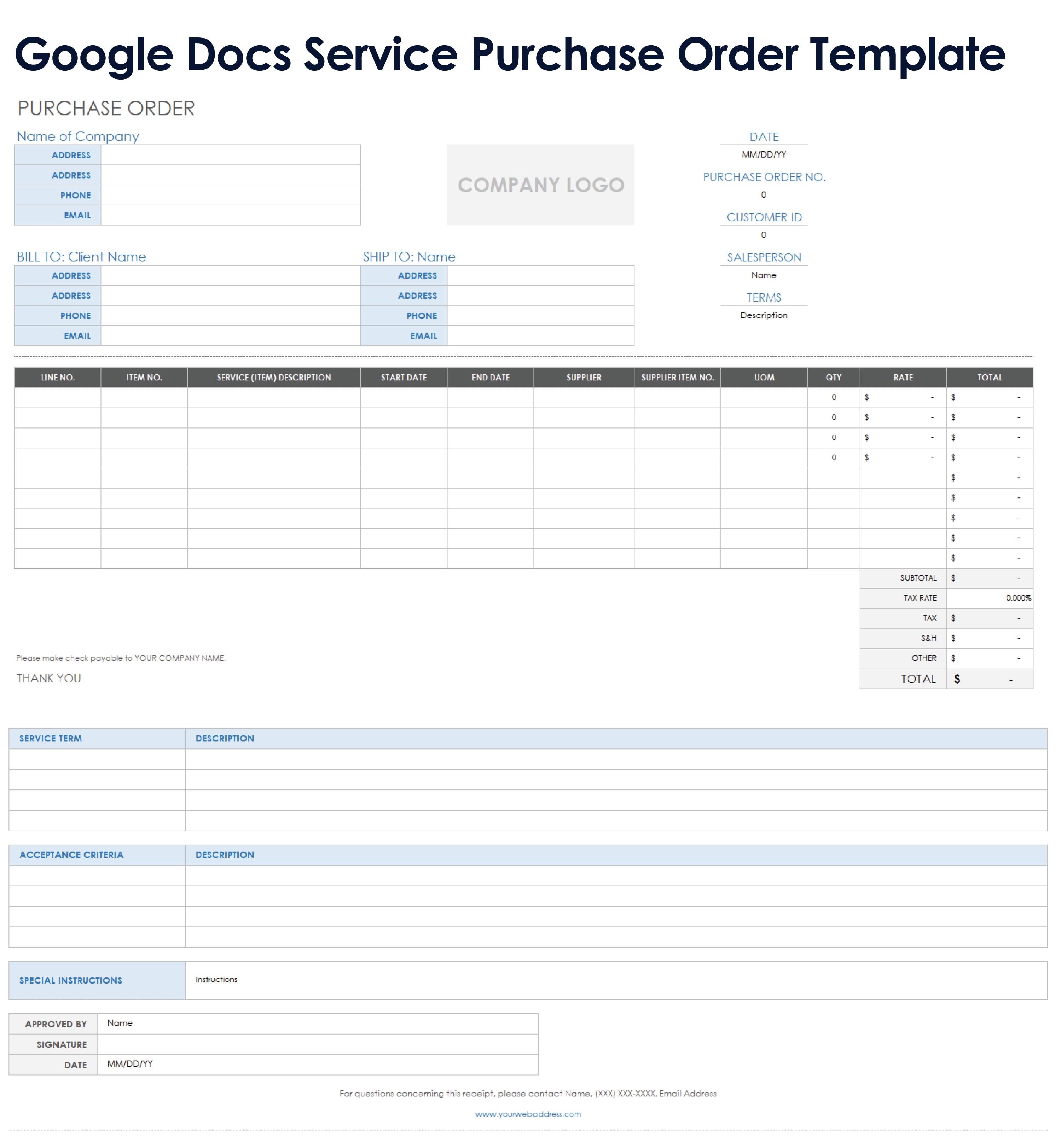 Google Docs Service Purchase Order Template