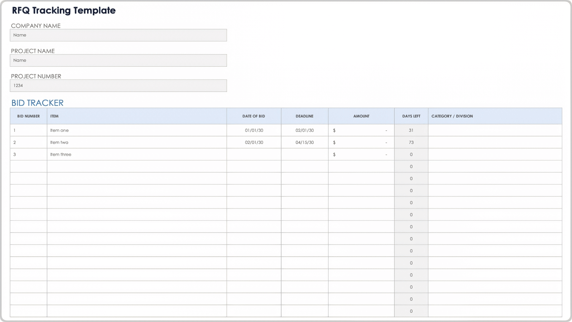 RFQ Tracking Template