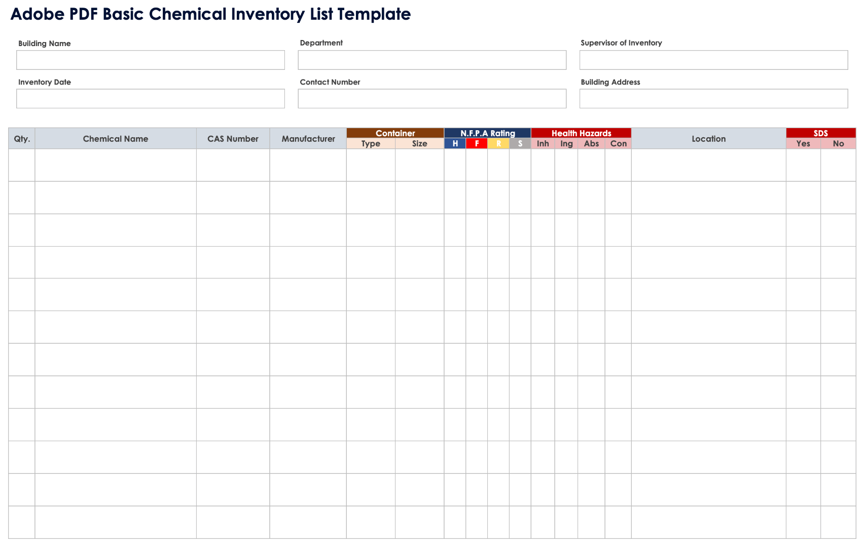 Adobe PDF Basic Chemical Inventory List Template