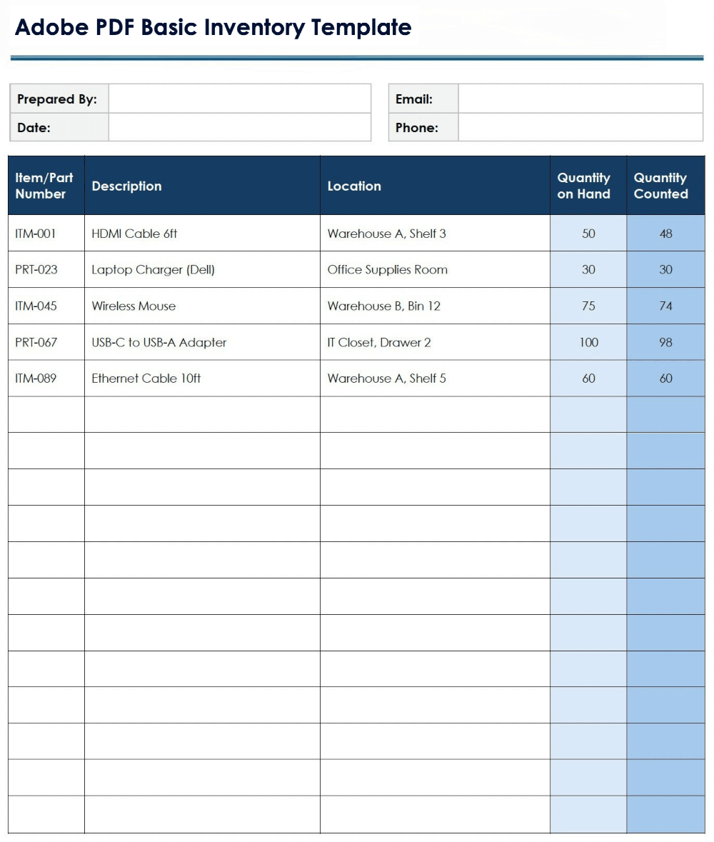 Adobe PDF Basic Inventory Template