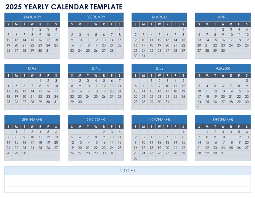 2025 Yearly Calendar Template