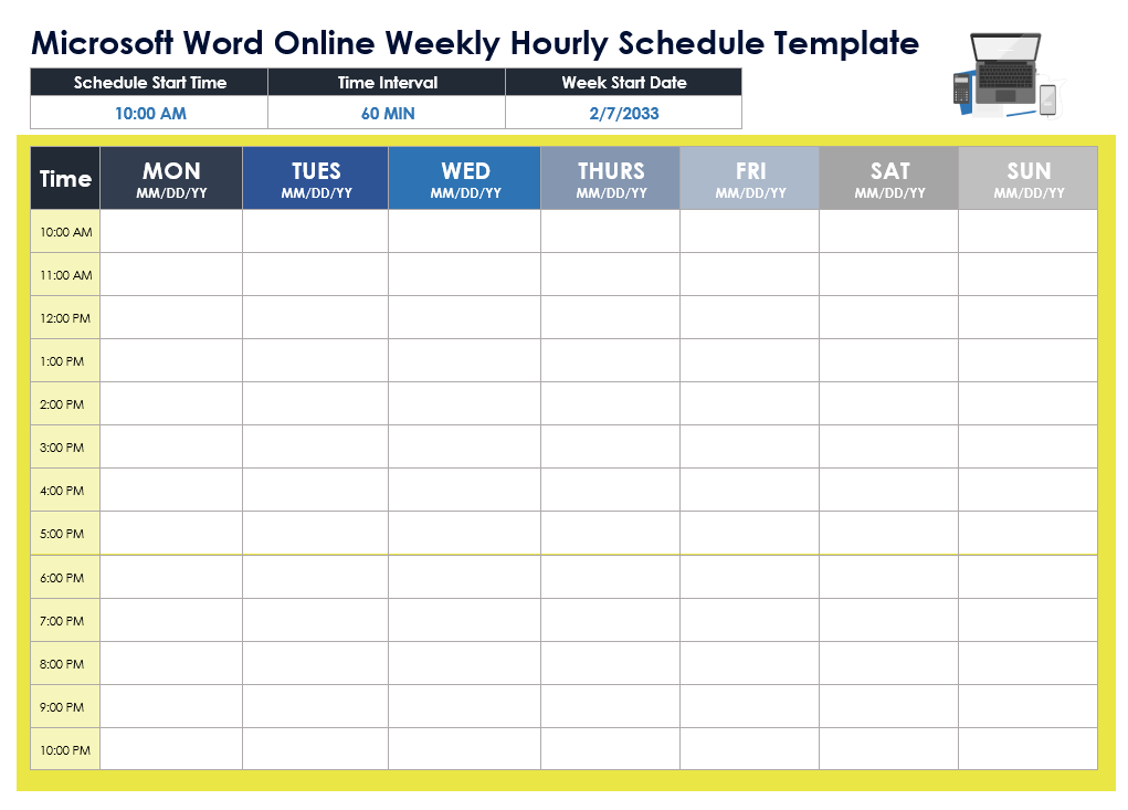 Microsoft Word Online Weekly Hourly Schedule Template