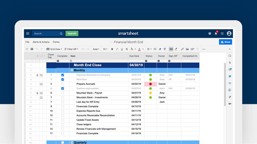 Smartsheet Financial Month End Template