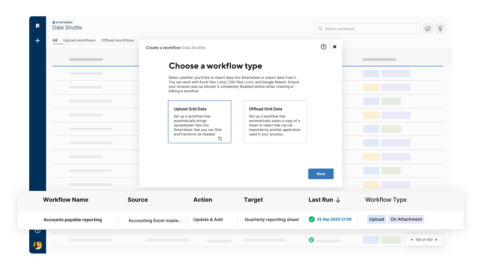 Data Shuttle workflow builder modal