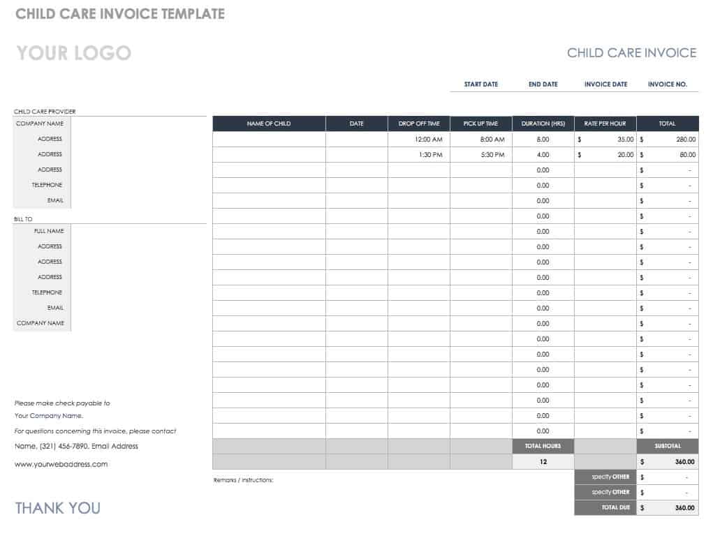 Child Care Invoice Template