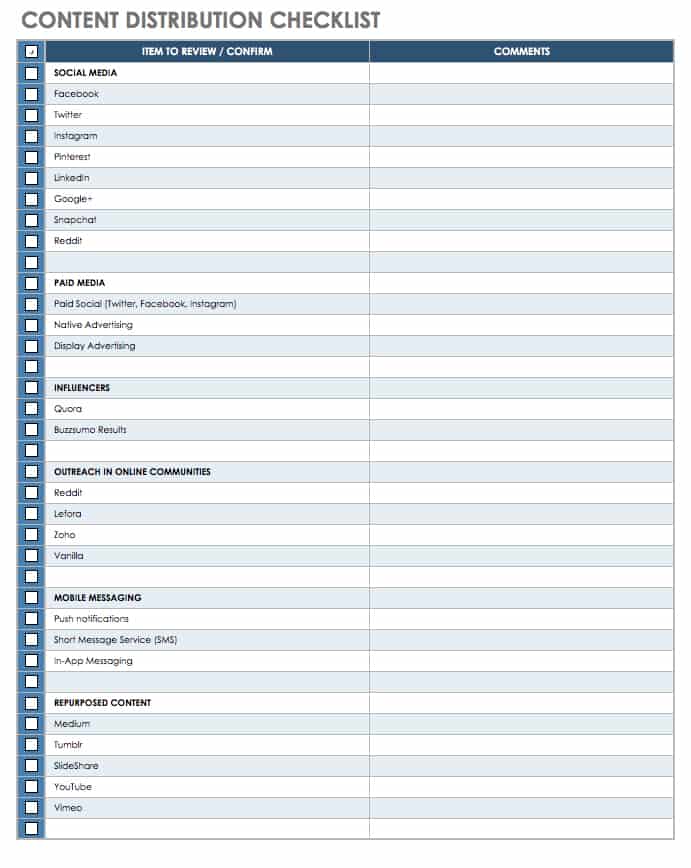 Content Distribution Checklist Template