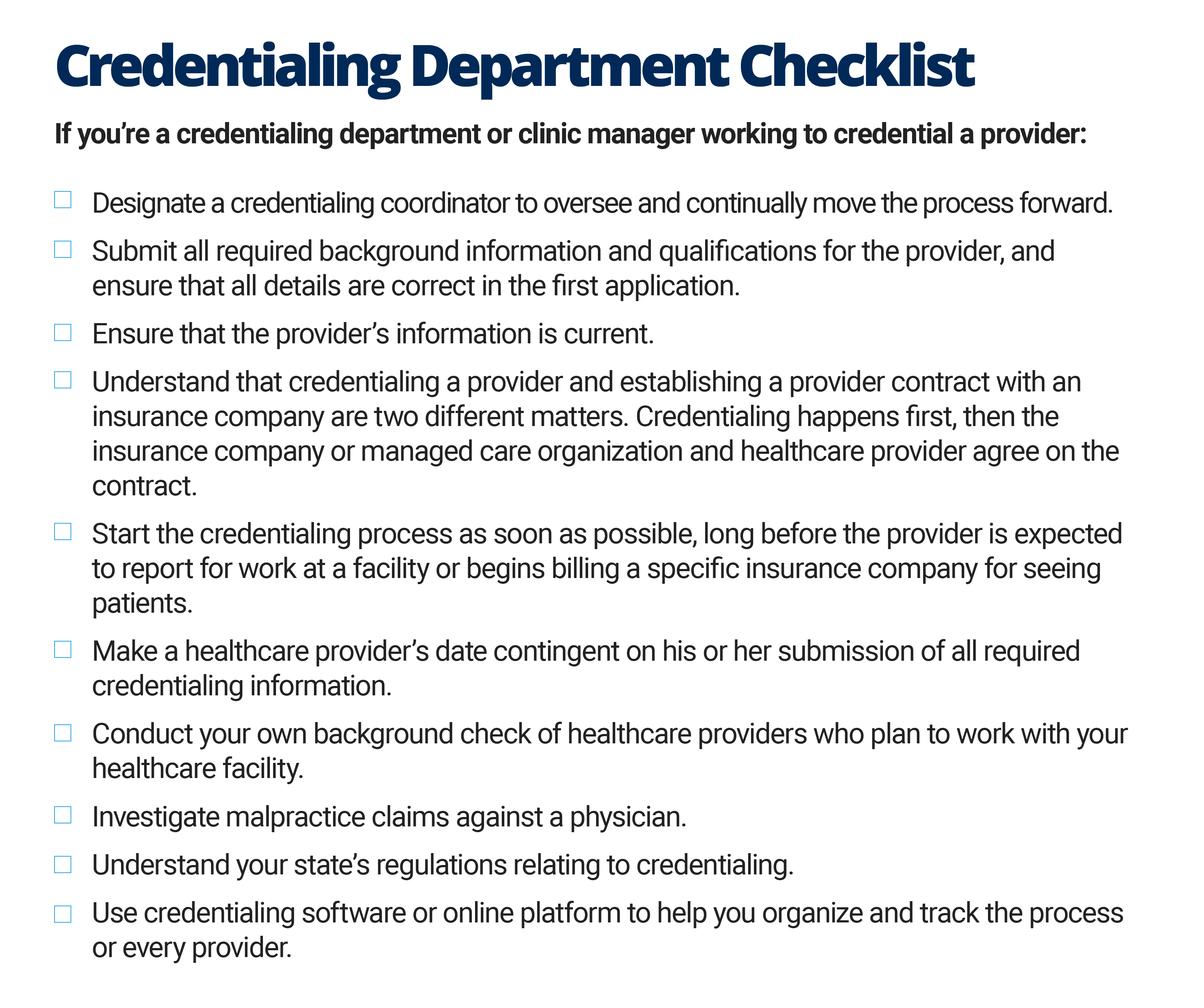 Credentialing Department Checklist