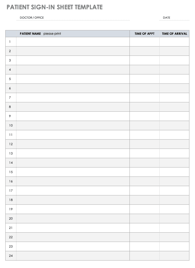 Patient Sign-In Sheet Template