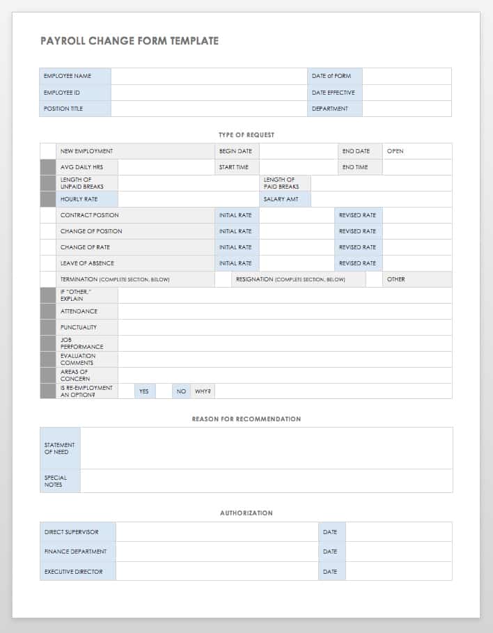 Payroll Change Form Template