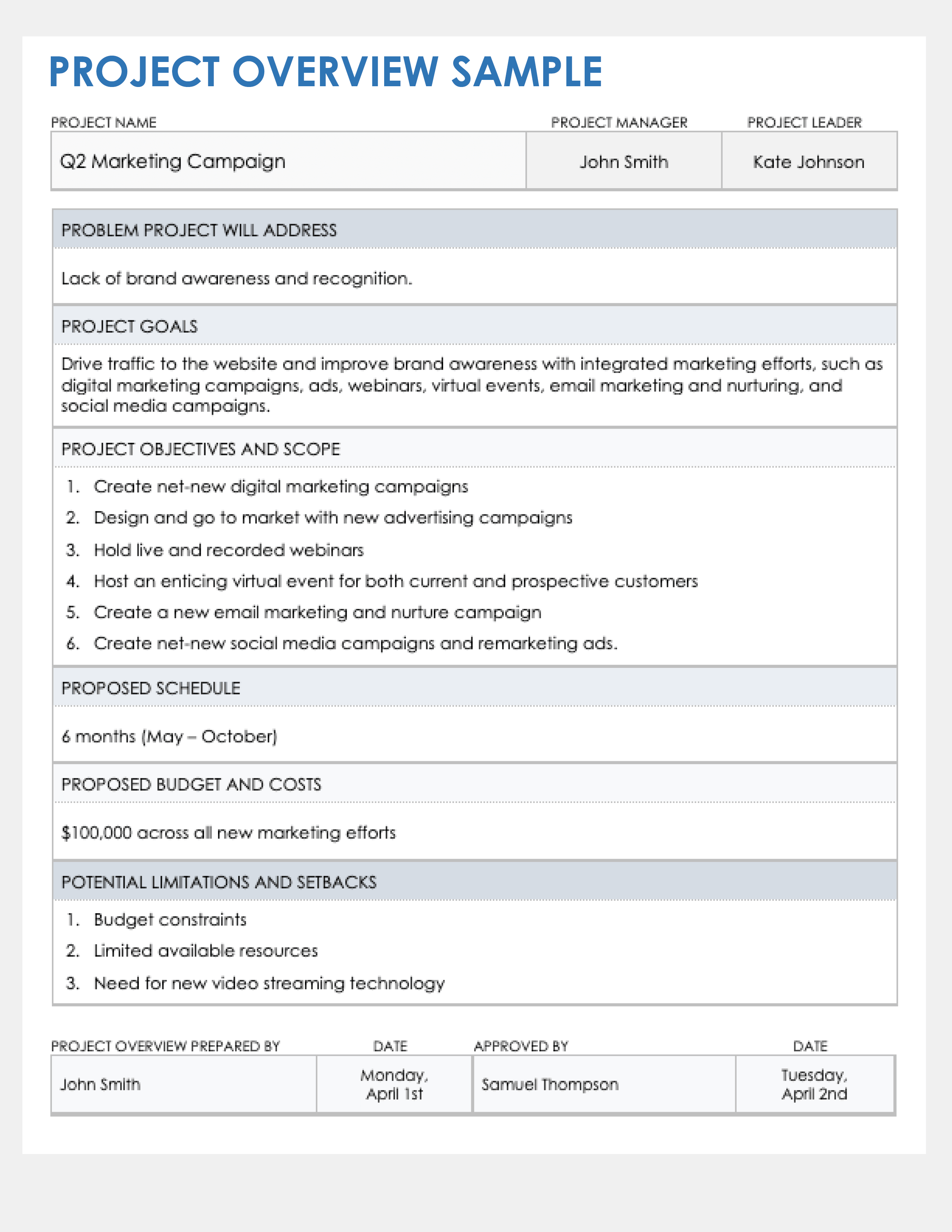 Project Overview Sample Template