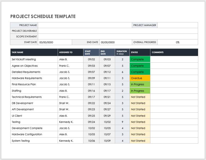 Project Schedule Template