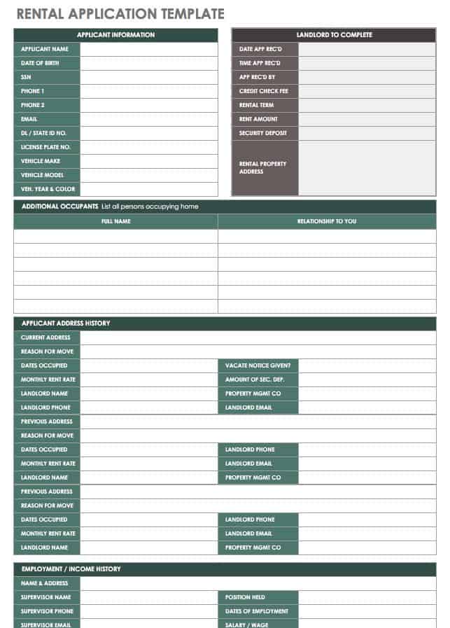 Rental application template