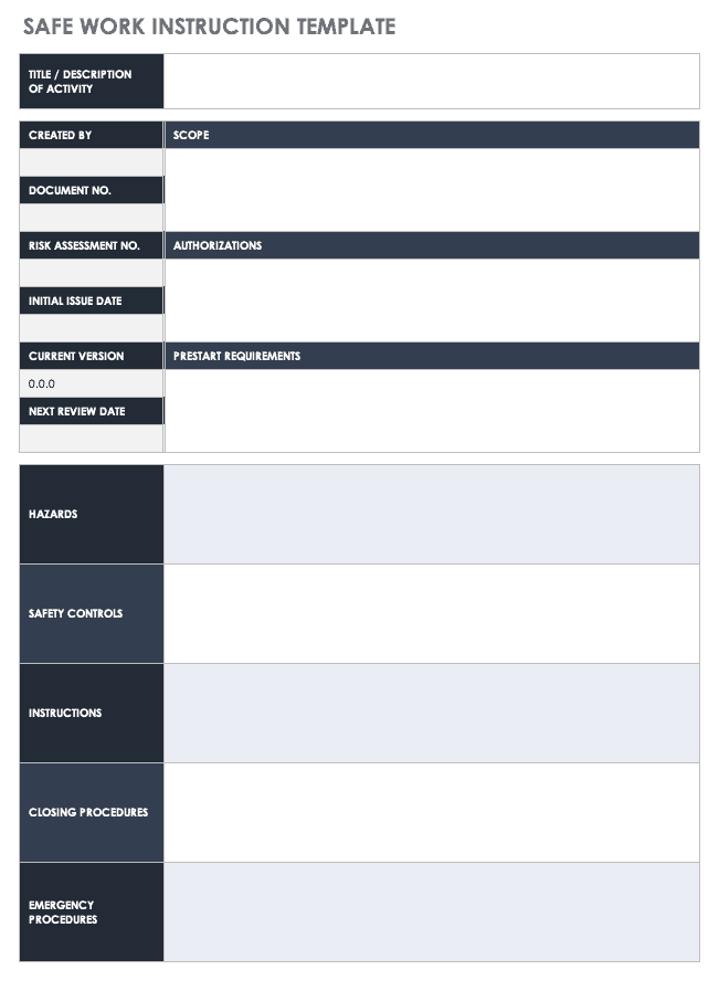 Safety Work Instruction Template