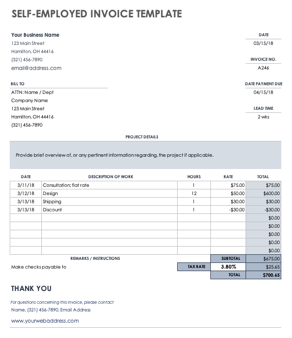 Self-Employed Invoice Template