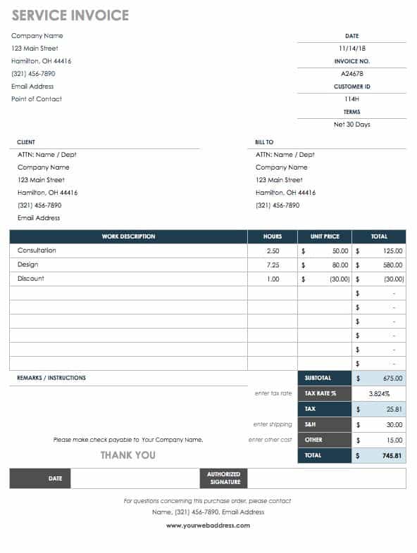 Service invoice template