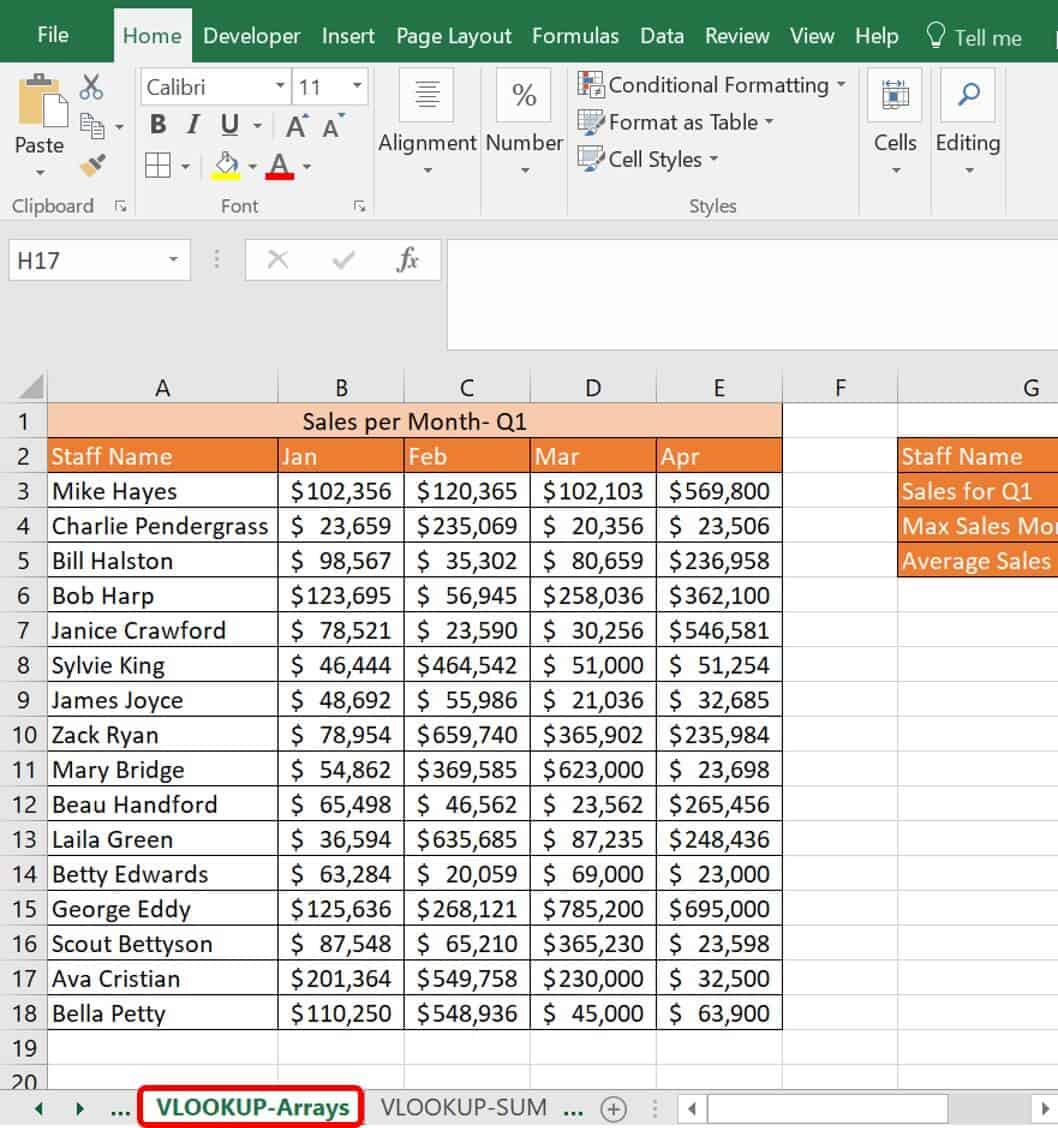 Vlookup arrays