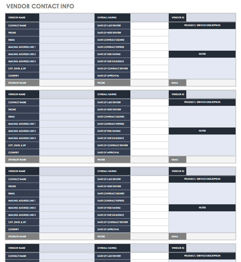 Vendor Contact Info Template