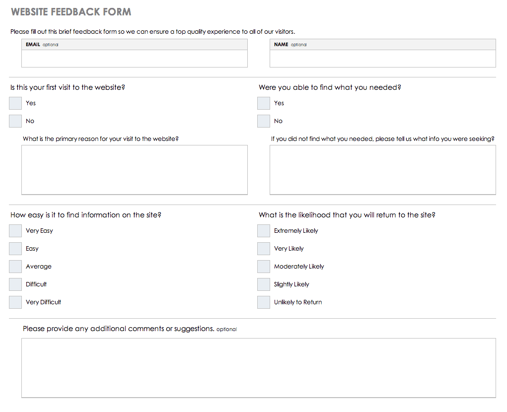 Website Feedback Form Template