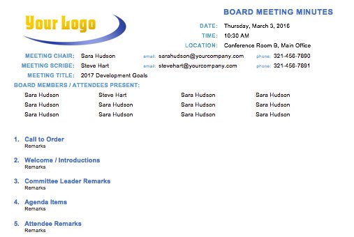 Board Meeting Minutes Template